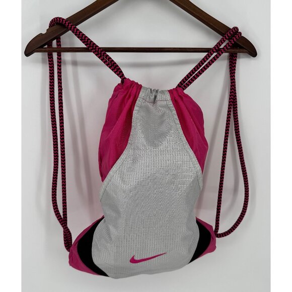 Nike Pink & Gray Drawstring Backpack With Interior Pockets & Rope Straps Lightwe - Picture 1 of 8